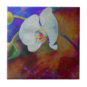 Elegant White orchid watercolor painting Tile