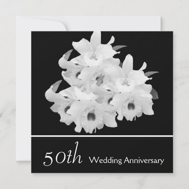 Elegant White Orchids 50th Anniversary Invitation (Front)