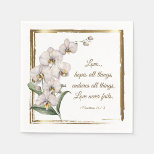 Elegant White Orchids Bible Verse Wedding Napkin