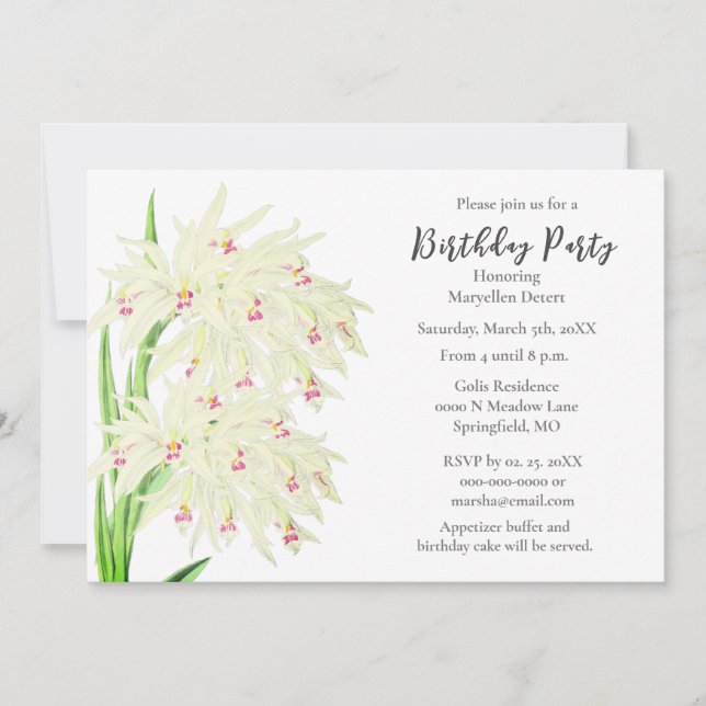 Elegant White Orchids Birthday Party for Her  Invitation (Front)