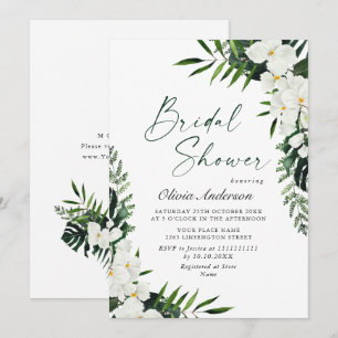 Elegant White Orchids Bohemian Bridal Shower Invitation