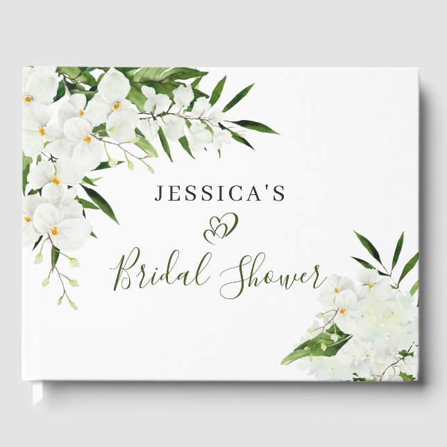Elegant White Orchids Bohemian Bridal Shower Photo Guest Book (Front)