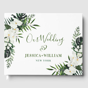 Elegant White Orchids Bohemian Bridal Shower Photo Guest Book