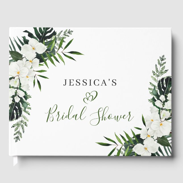 Elegant White Orchids Bohemian Bridal Shower Photo Guest Book (Front)