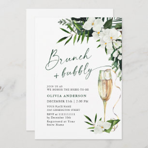 Elegant White Orchids Bohemian BRUNCH & BUBBLY Invitation