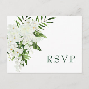 Elegant White Orchids Bohemian Chic Wedding RSVP Postcard