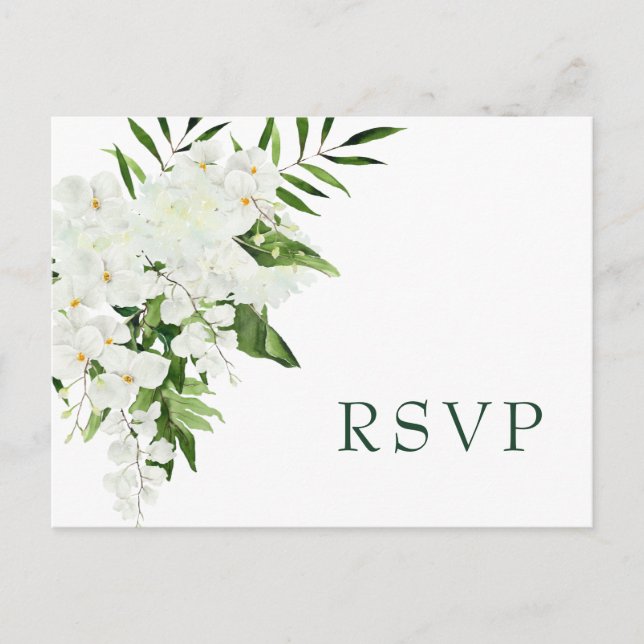 Elegant White Orchids Bohemian Chic Wedding RSVP   Postcard (Front)