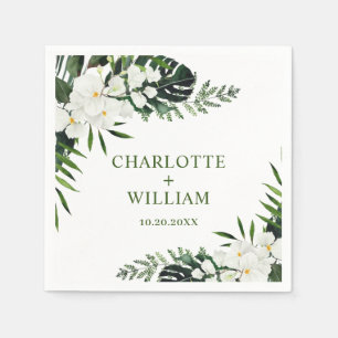 Elegant White Orchids Bohemian Floral Wedding Napkin