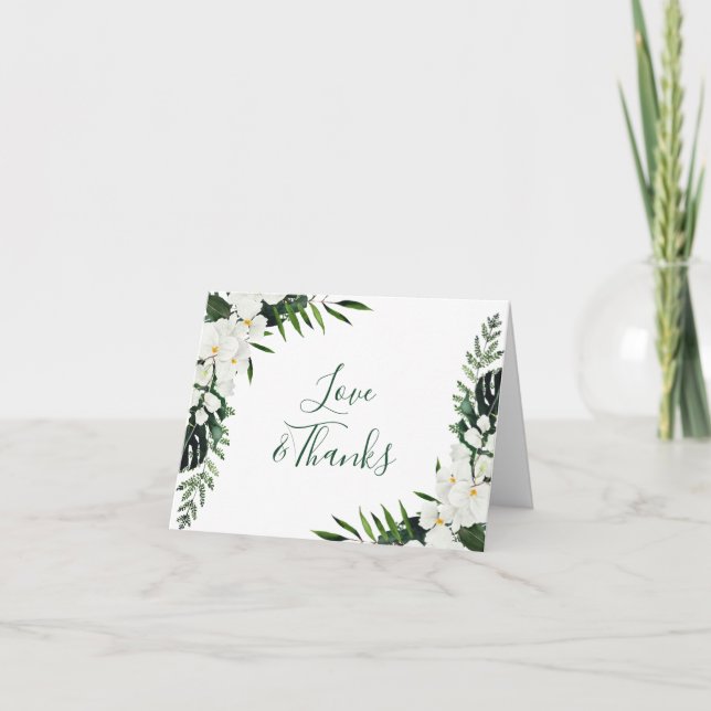 Elegant White Orchids Bohemian Floral Wedding Thank You Card (Front)