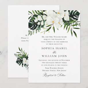 Elegant White Orchids Bohemian Greenery Wedding Invitation