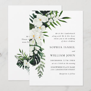 Elegant White Orchids Bohemian Greenery Wedding Invitation