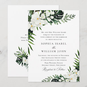 Elegant White Orchids Bohemian Greenery Wedding Invitation