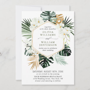 Elegant White Orchids Bohemian Greenery Wedding  Invitation