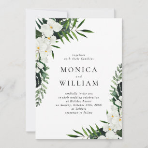 Elegant White Orchids Bohemian Greenery Wedding Invitation