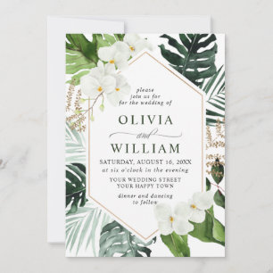 Elegant White Orchids Bohemian Greenery Wedding Invitation
