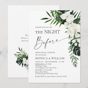 Elegant White Orchids Bohemian Rehearsal Dinner Invitation