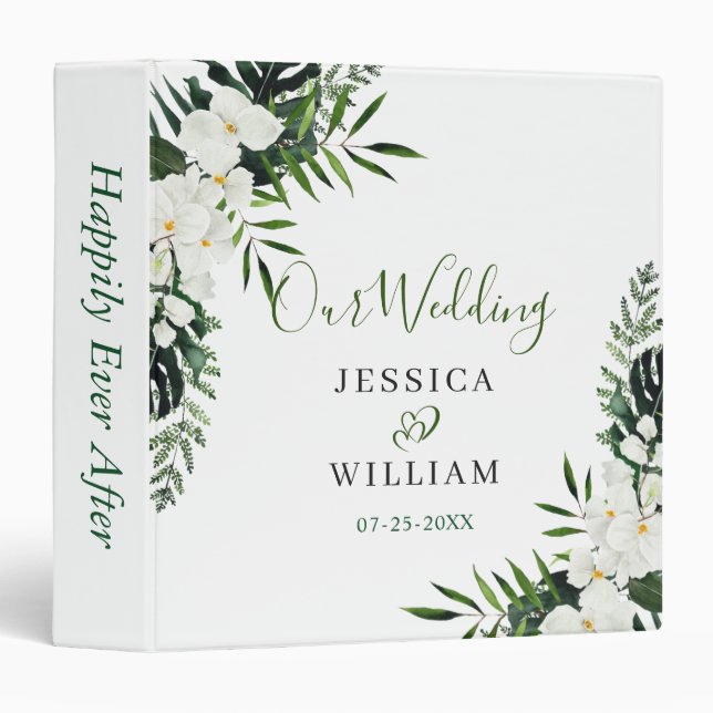 Elegant White Orchids Bohemian Wedding Binder (Front/Spine)