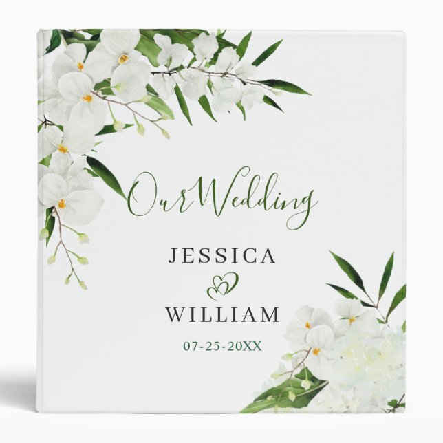 Elegant White Orchids Bohemian Wedding Binder (Front)