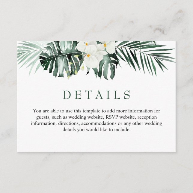 Elegant White Orchids Bohemian Wedding Details  En Enclosure Card (Front)