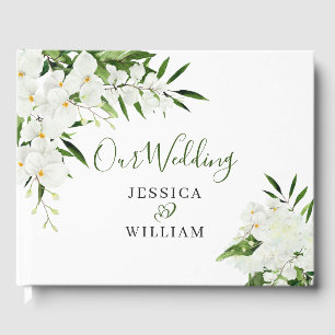 Elegant White Orchids Bohemian Wedding Guest Book