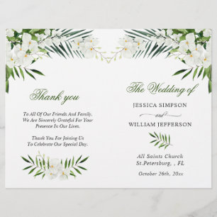 Elegant White Orchids Bohemian Wedding Program
