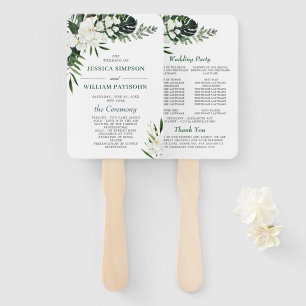 Elegant White Orchids Bohemian Wedding Program Hand Fan