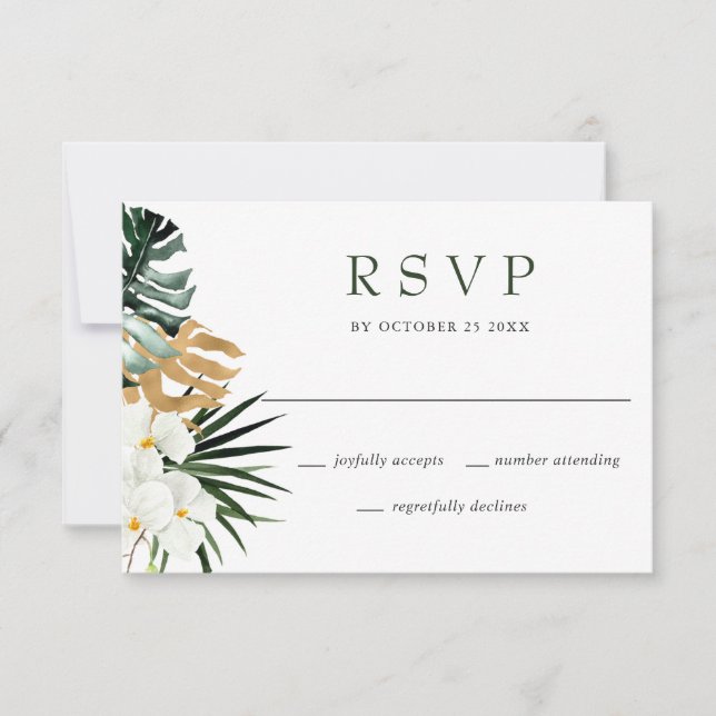 Elegant White Orchids Bohemian Wedding RSVP Card (Front)
