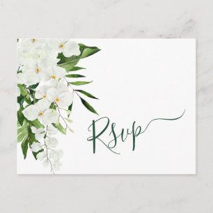 Elegant White Orchids Bohemian Wedding RSVP Postcard