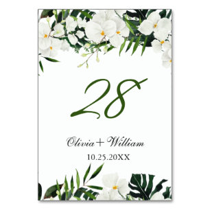 Elegant White Orchids Bohemian Wedding Table Number