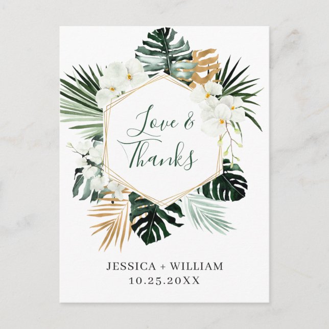 Elegant White Orchids Bohemian Wedding Thank You Postcard (Front)