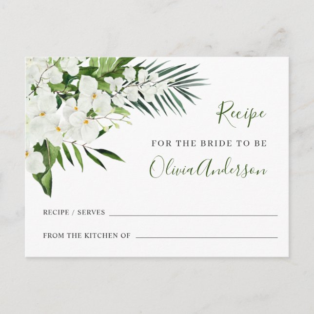 Elegant White Orchids Bridal Shower Recipe Card (Front)