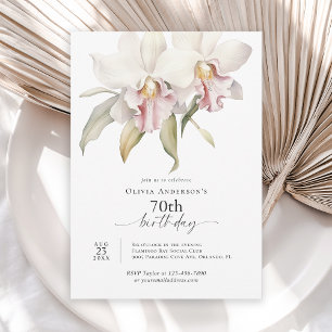 Elegant White Orchids Floral 70th Birthday Invitation