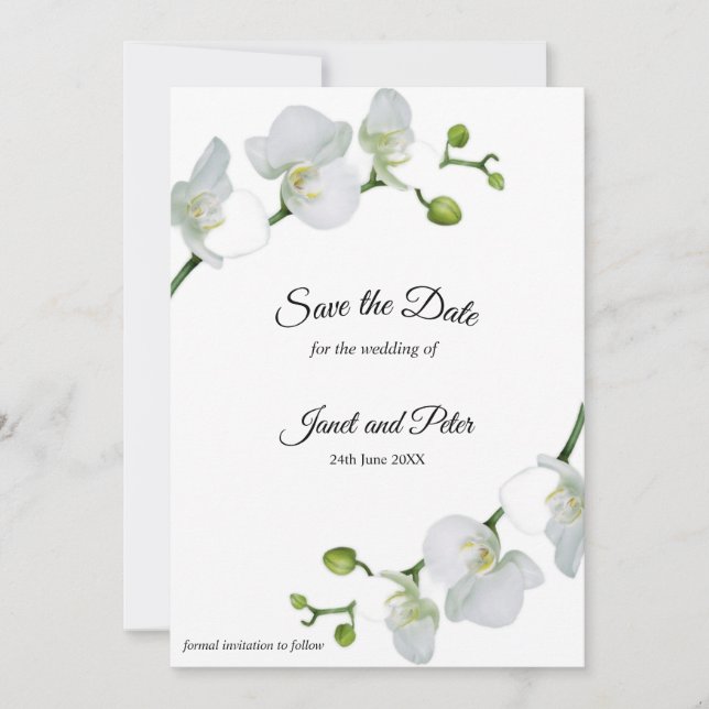 Elegant white orchids  save the date (Front)