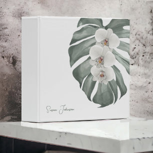 Elegant White Orchids Tropical Floral with Name Binder