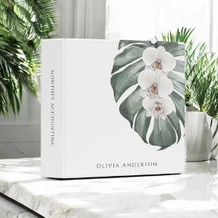 Elegant White Orchids Tropical Watercolor Floral Binder