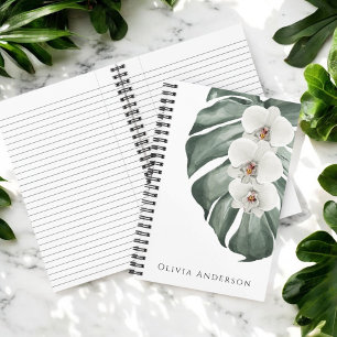 Elegant White Orchids Tropical Watercolor Floral Notebook