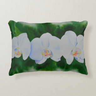 Elegant white Orchids watercolor white flowers Decorative Pillow