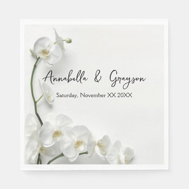 Elegant White Orchids Wedding Napkin (Front)