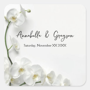 Elegant White Orchids Wedding Square Sticker