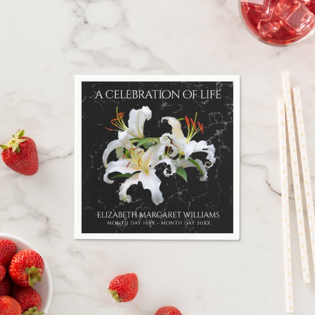 Elegant White Oriental Lilies Celebration of Life Napkin (Insitu)