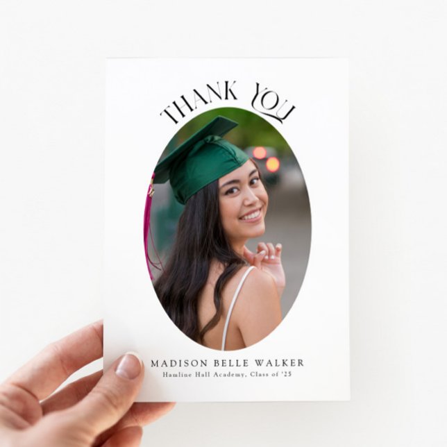 Elegant White Oval Graduation Photo Thank You  Card (Creator Uploaded)