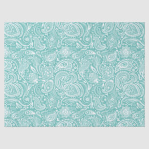 Elegant White Paisley Over Turquise Background Tissue Paper