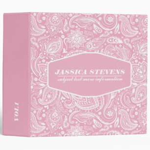 Elegant White Paisley With Custom Pink Background Binder
