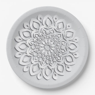 Elegant White Paper Cut Mandala Paper Plate