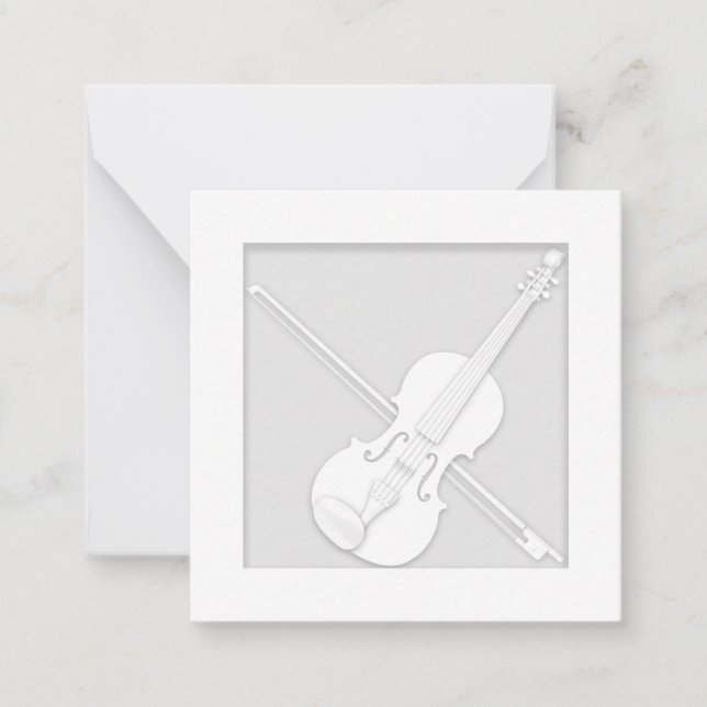 Elegant White Paper Violin & Bow Musician's Card (Front)