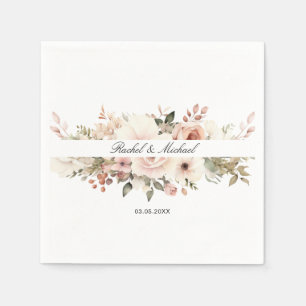 Elegant, white, pastel, flower bouquet napkin
