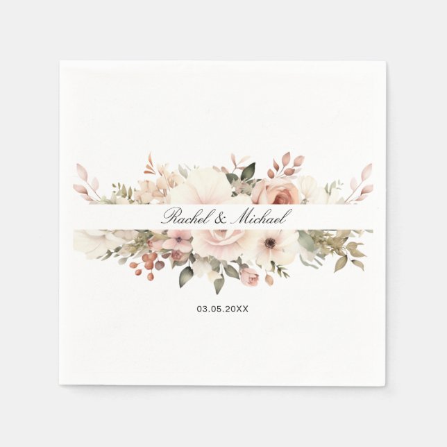 Elegant, white, pastel, flower bouquet napkin (Front)