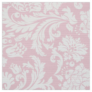 Elegant White & Pastel Pink Floral Damasks Fabric