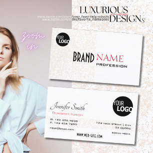 Elegant White Pastel Purple Glitter Stars add Logo Business Card