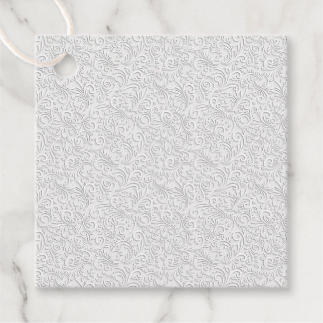 Elegant white pattern favour tags (Front)
